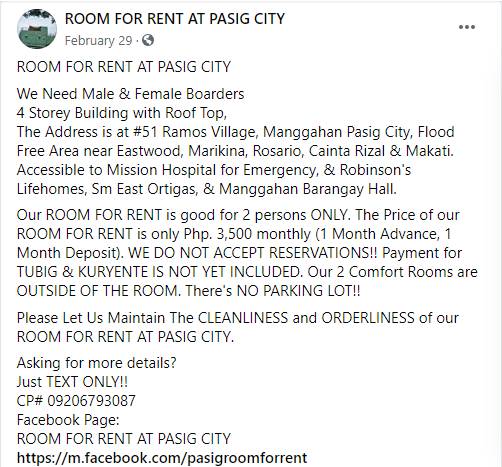 Room For Rent At Pasig City